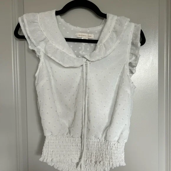 Monteau White Puff Sleeve Blouse with Peter Pan Collar - Picture 1 of 3